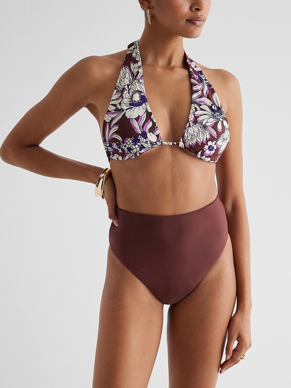 New Express Floral Halter Bikini Top